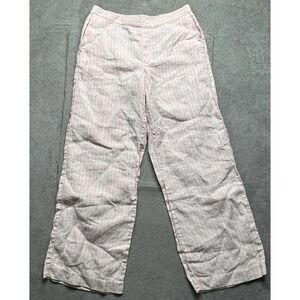 Madewell Linen Pull-On Pants Women's Medium Pink Striped Relaxed Wide Leg